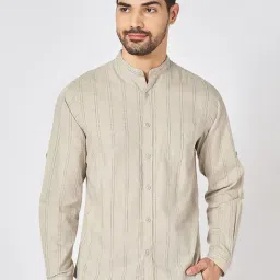 Byford By Pantaloons Khaki Cotton Slim Fit Striped Shirt-image-72