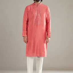 KALKI Fashion Men Embroidered Regular Mirror Work Kurta with Trousers-picture-39