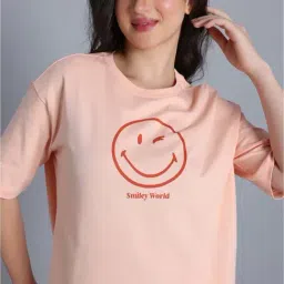 Zivame Peach Cotton Relaxed Fit Printed Night Suit image 5