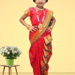 Mom and Me Kids-Girls Red Sarees-image-80