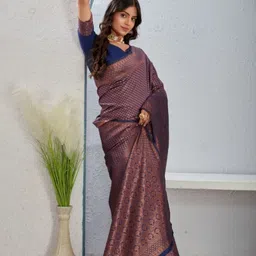 PEACH PIPER Ethnic Motifs Woven Design Zari Banarasi Saree With Blouse Piece image 3