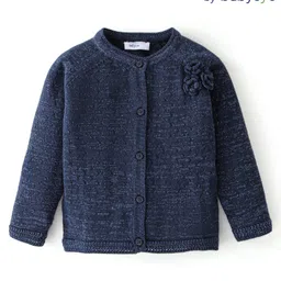 Babyoye Eco Conscious 100% Cotton Knit Full Sleeves Solid Colour Sweater With Floral Corsage Design - Navy Blue-picture-24