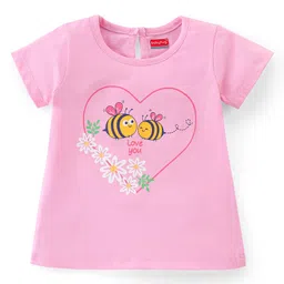 Babyhug 100% Cotton Knit Half Sleeves T-Shirt with Kitten Graphics - Pink-picture-17