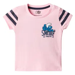 The Souled Store The Smurfs Featuring Half Sleeves Characters Printed Cotton Tee  - Pink-picture-14