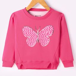 Bodycare Fleece Knit Full Sleeves Sweatshirt With Sequinned Butterfly Design - Dark Pink-picture-34