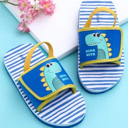 Babyoye Dino Print Flip Flops with Back Strap - Blue-picture-12