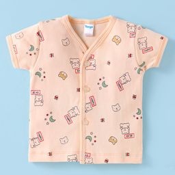 Tango Interlock Knit Half Sleeves Jhabla with Bear Print - Peach-picture-29