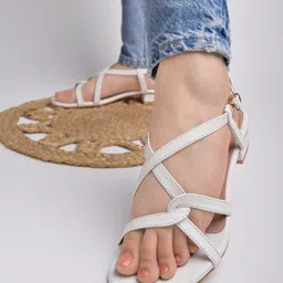 Shoetopia Criss Cross With Buckle Closure Heel Sandals - White-picture-21