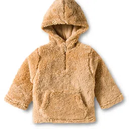 Babyhug Knit Full Sleeves Solid Color Hooded Fur Sweatshirt with Kangaroo Pocket - Beige-picture-17