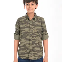 Zion Poplin Woven Full Sleeves Camouflage Printed Shirt - Olive Green-picture-17