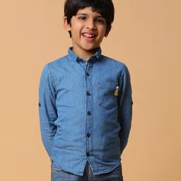 Tales & Stories Cotton Woven Full Sleeves Solid Shirt - Blue-picture-15
