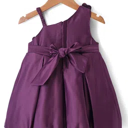 Babyhug Sleeveless Party Wear One Shoulder Dress with Floral Applique - Purple image 2