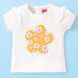 Babyhug Single Jersey Knit Half Sleeves Top And Skirt Set Floral Print - Yellow & White image 2