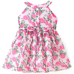 Babyhug Woven Sleeveless Pleated Frock Floral Print - White image 2