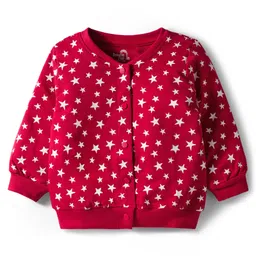 Doodle Poodle 100% Cotton Knit Co-ord Full Sleeves Top & Jogger Set With Star Print - Red image 2