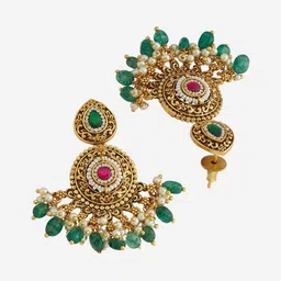 Kushal's Fashion Jewellery Gold-Plated Stone-Studded & Beaded Antique Jewellery Set image 5