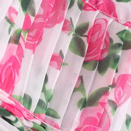 Babyhug Woven Sleeveless Pleated Frock Floral Print - White image 3