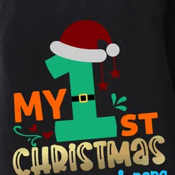 BLUSHES Christmas Theme 100% Cotton Full Sleeves My 1st Christmas With Mumma & Papa Text Printed Romper - Black image 4
