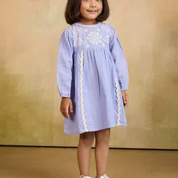 TINY TWILLS Embroidered Puff Sleeve Linen Fit & Flare Dress-picture-12