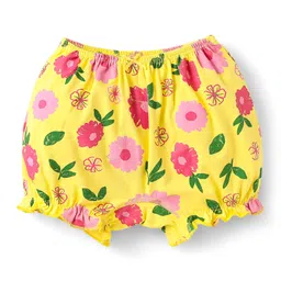 Babyoye Cotton Elastane Knit Bloomers With Floral Print Pack Of 3 - Yellow & Pink image 4