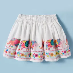 twetoons Tweetoons Woven Half Sleeves Top & Skirt Set With Elephant Print - White image 4