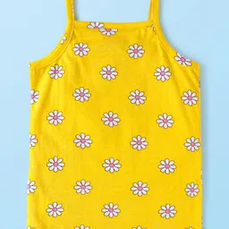 Babyhug 100% Cotton Knit Singlet Sleeves Slips with Floral Print & Polka Dots Pack of 3 - Yellow Pink & White image 5