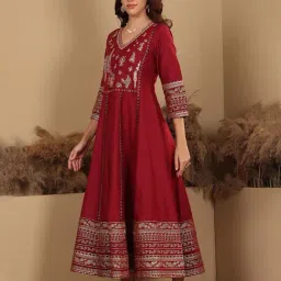 W Deep Red Embroidered Anarkali Kurta image 3
