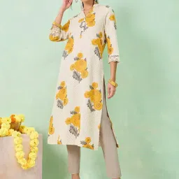 Styli Off-White Cotton Printed Straight Kurta-image-97
