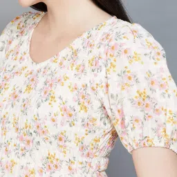 Code by Lifestyle Off-White Cotton Floral Print Top image 5