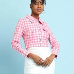Forever 21 Pink Cotton Chequered Jacket-picture-32