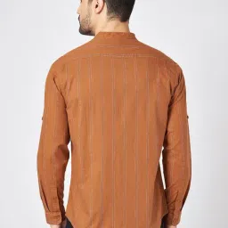 Byford By Pantaloons Orange Cotton Slim Fit Striped Shirt image 2