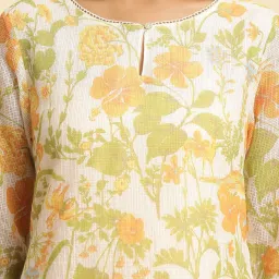 W White Viscose Floral Print Print Straight Kurta image 5