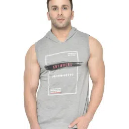 Chkokko Light Grey Cotton Regular Fit Printed Hooded T-Shirt-picture-40