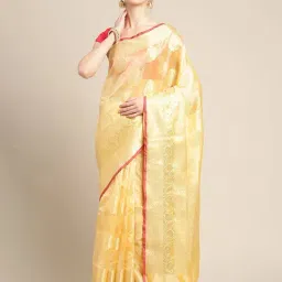 Banarasi Silk Works Peach Woven Saree with Blouse-picture-31