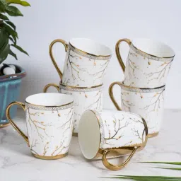 JCPL Printed White Ceramic Tea Cups- Set of 6 (200 ml each)-image-46