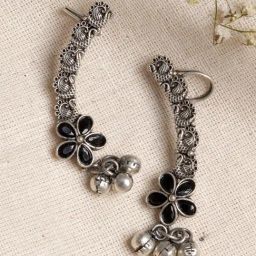 Teejh Ethnic Viha Silver Oxidized Black Floral Ear Cuff Earrings-picture-14