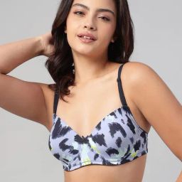 Clovia Purple Cotton Printed T-Shirt Bra-picture-11