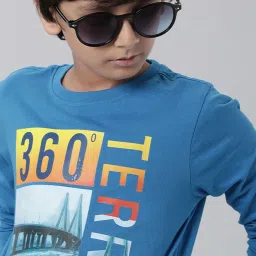 Indian Terrain Kids Blue Cotton Printed Full Sleeves T-Shirt image 5