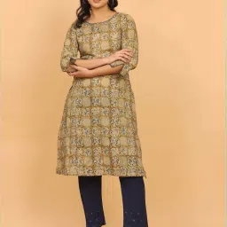 Folksong Women's Mustard Yellow Handblock Print Kalamkari Kurta image 5