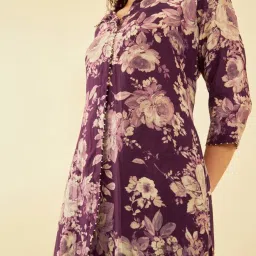 Soch Womens Wine Silk Blend Floral Printed Co-Ord Set With Beads image 5