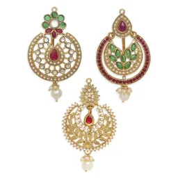 OOMPH Combo of 3 Gold Tone Kundan Hair Bun Pin Juda Pin Ethnic Chandbali Style image 5