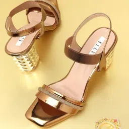 Elle Women's Antique Gold Ankle Strap Sandals-image-79