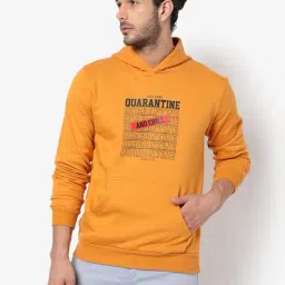 Campus Sutra Mustard Cotton Regular Fit Printed Hooded Sweatshirt-image-59