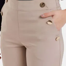 Kazo Dark Beige Tapered Fit High Rise Trousers image 5