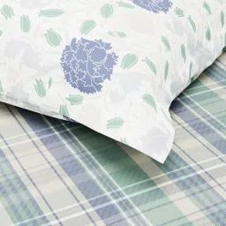 KOPA Green & Blue Microfibre Checks 192 TC Single Bedsheet with 1 Pillow Cover image 5