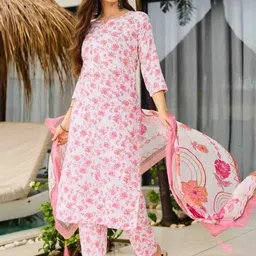 CAPITALHAVEN Women Floral Printed Regular Kurta with Trousers & With Dupatta image 4