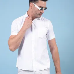 Crimsoune Club White Blended Slim Fit Solid Casual Shirt-image-74