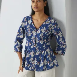 Ancestry Indigo Blue Floral Print Top-picture-20