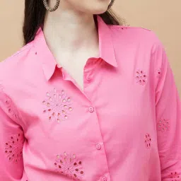 Colour Me By Melange Pink Cotton Regular Fit Self Pattern Shirt image 5