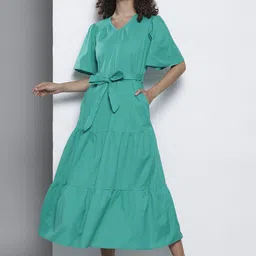 DOROTHY PERKINS Cotton Linen A-Line Midi Dress with Belt-picture-36